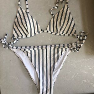 H&M white/navy striped bikini